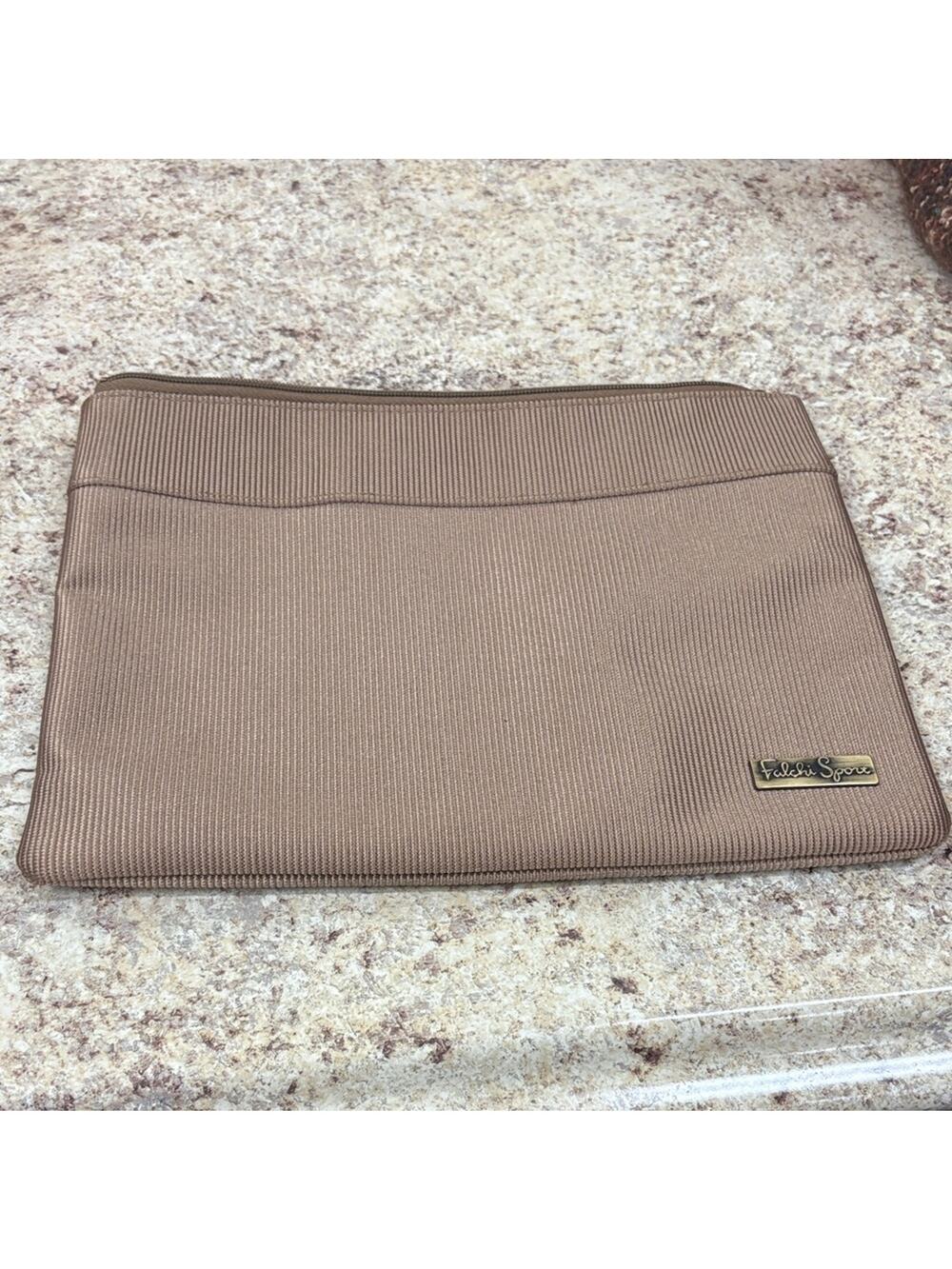 Falchi Sport Taupe zip ribbed clutch bag